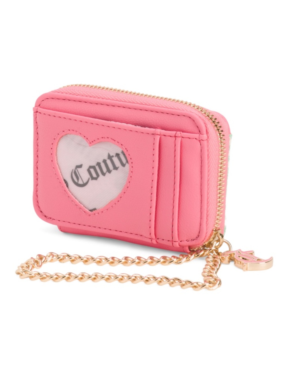 Juicy Couture Hot Pink Heart ID Card Wallet with Gold Chain